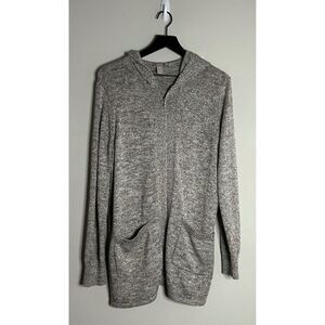 Chico’s Gray Front Zip Tunic Length Sweater Hoodie Size XL